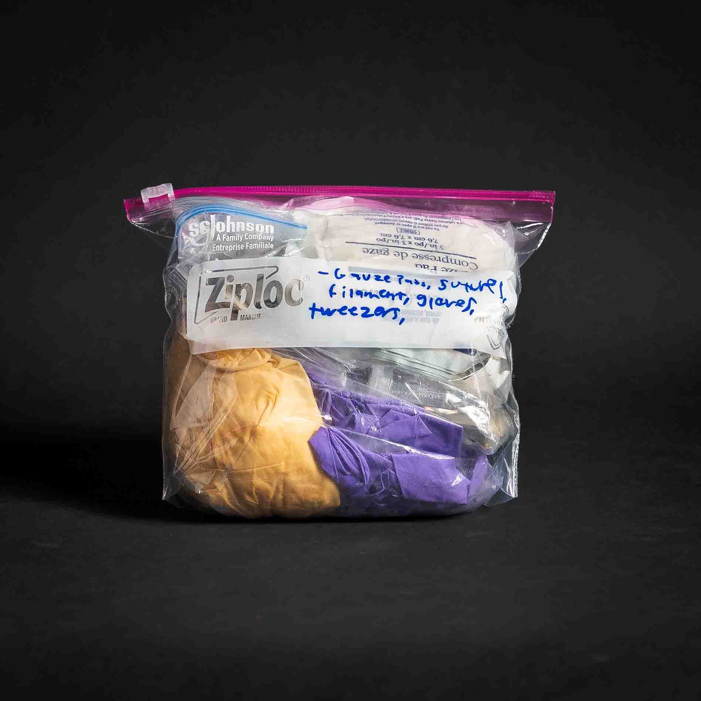 Ziploc full of medical supplies